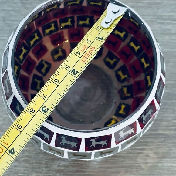 Christmas Reindeer Holiday Mosaic Glass Candle Holder Vase - Picture 3 of 3